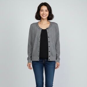 Talbots Women's Petite Cardigan Black Gold Stripe Metallic